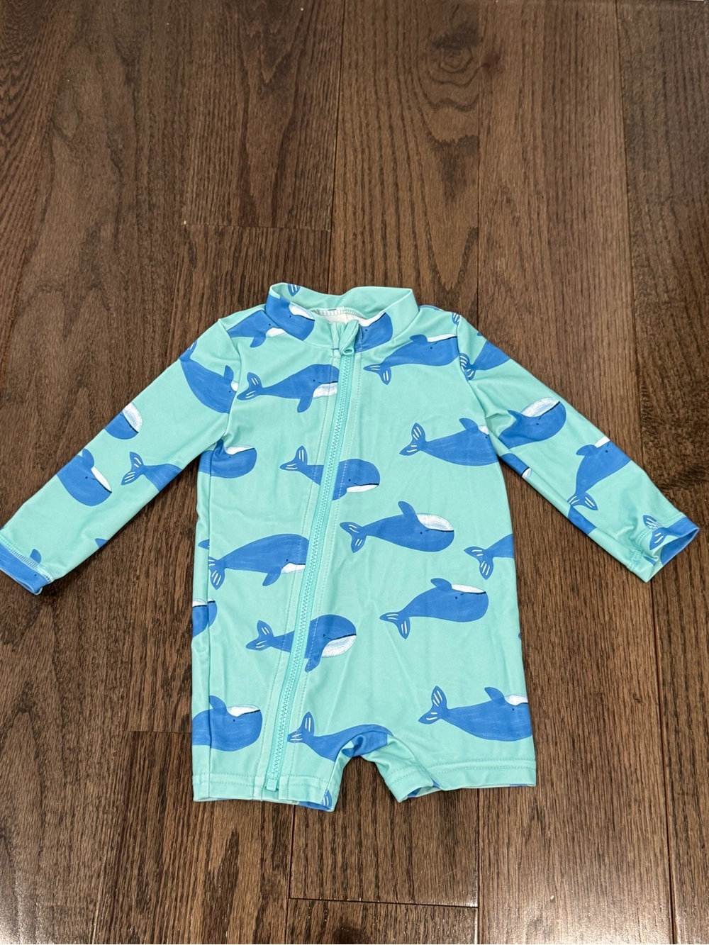 Carter's Aqua Rashguard One-Piece with Blue Whale Print